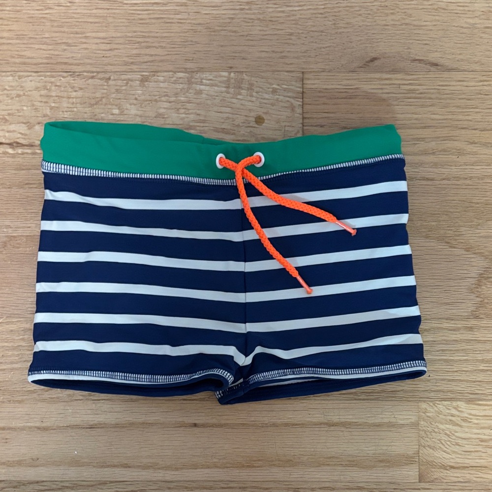 Mini Boden Blue and Green Striped Swim Trunks